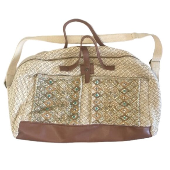 Large Aphorism sequin beaded knit boho embellished travel bag suffel weekender - Picture 1 of 16
